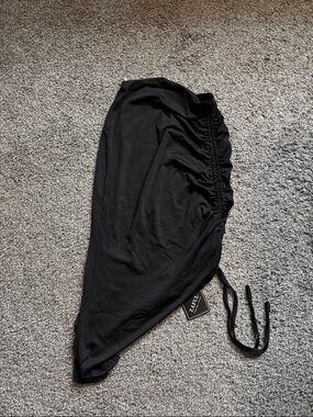 Zaful Black Asymmetrical Ruched Drawstring Midi Skirt